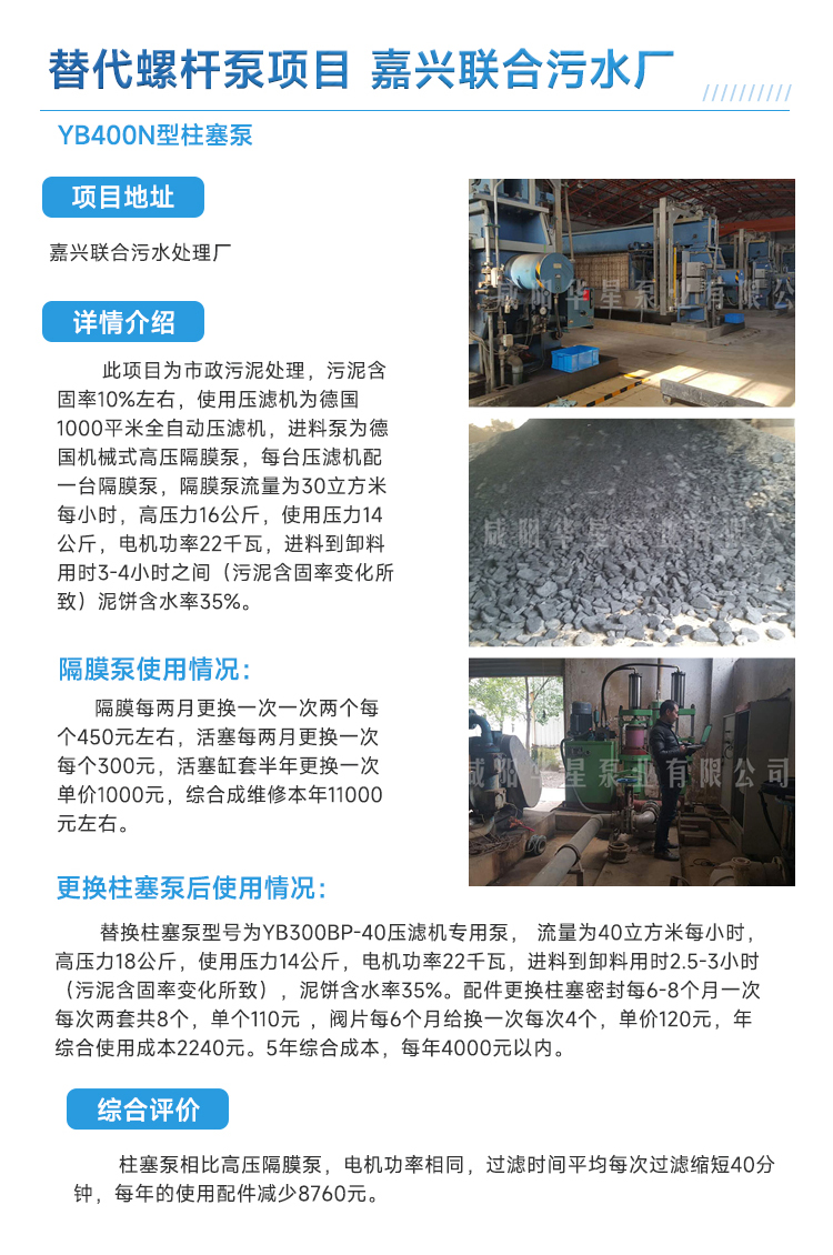 污水處理廠柱塞泵替代螺桿泵